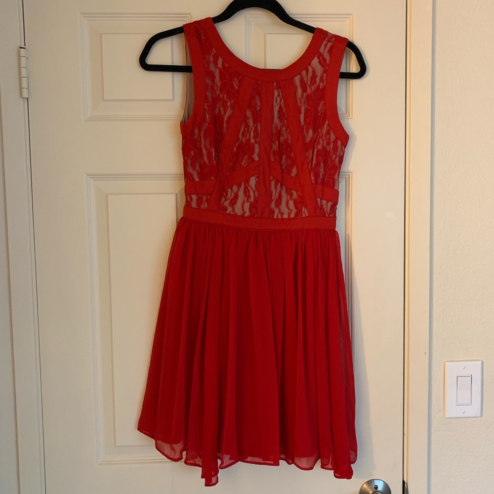 Rampage Red Lace Chiffon Dress